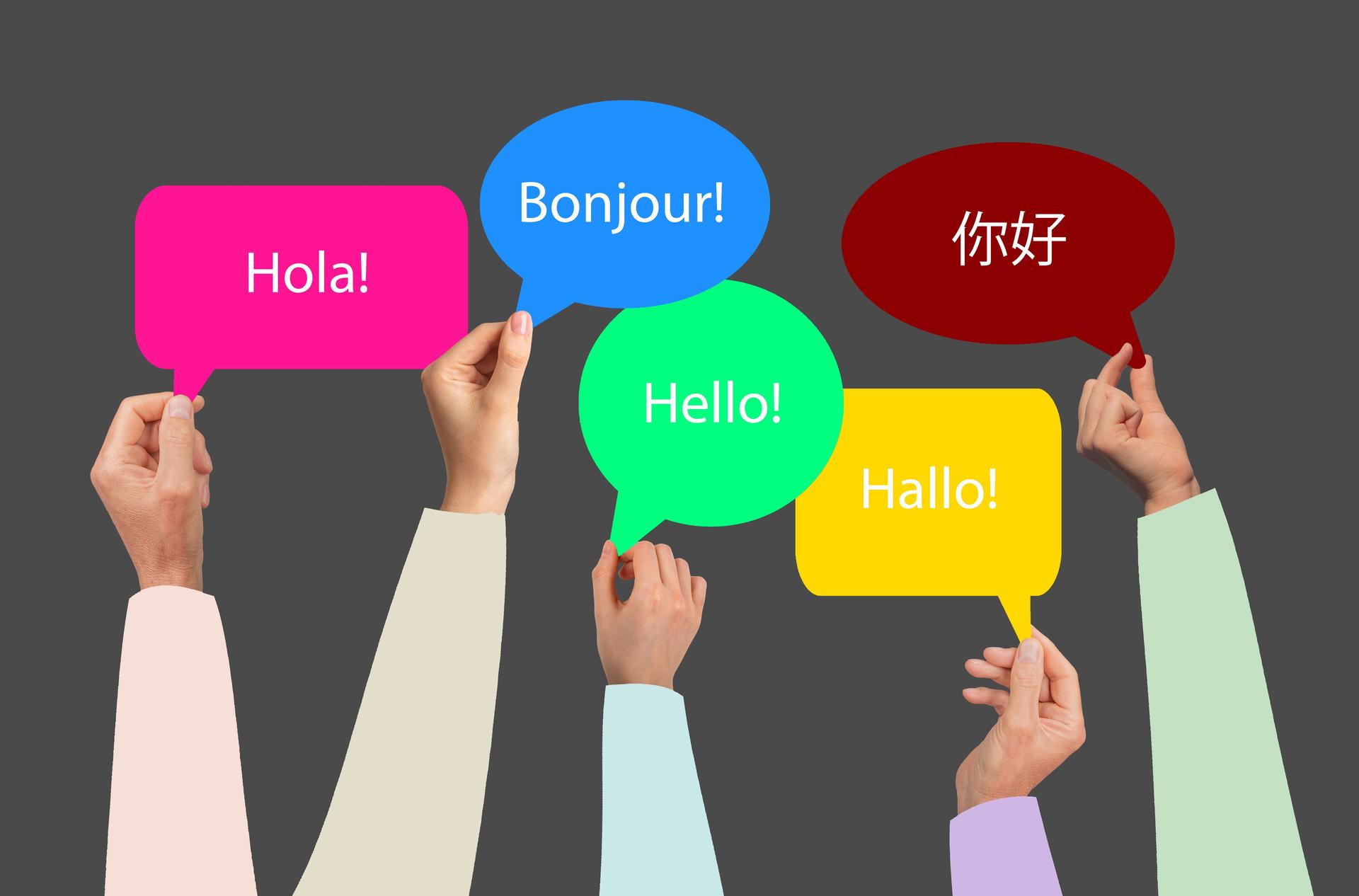 International communication in a diverse world. Group of people speaking different languages,